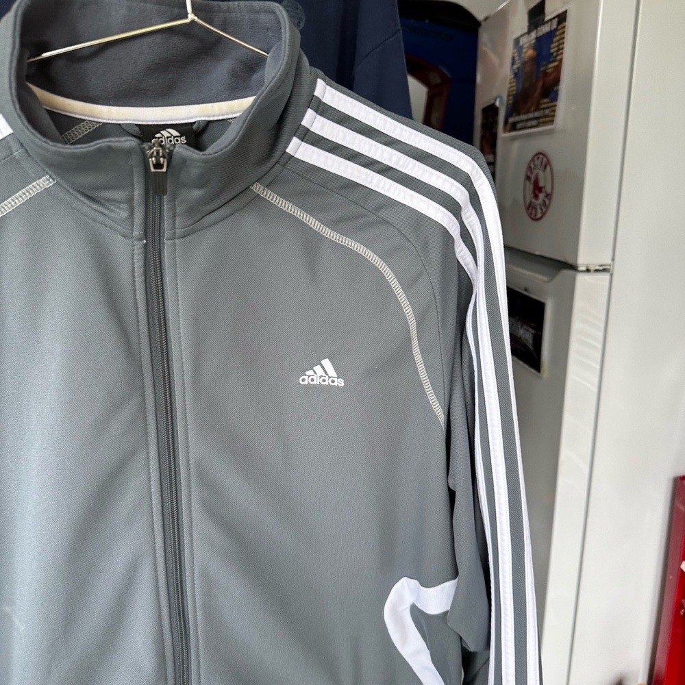 Adidas Vintage Grey Full Zip White Stripes Stand Collar Track Jacket XL - Picture 2 of 4